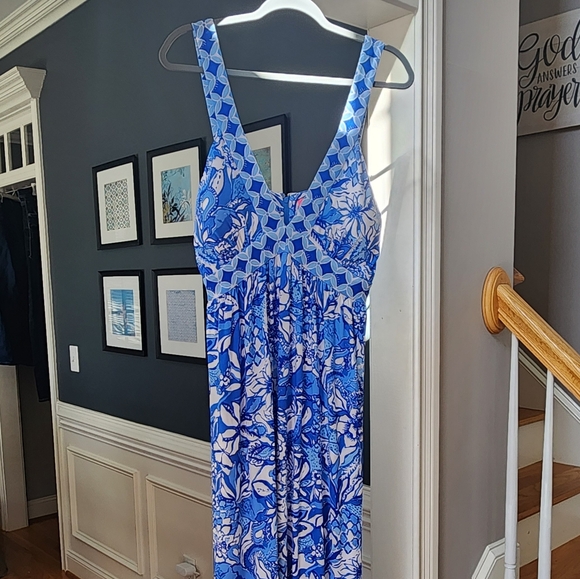 NWT Lilly Pulitzer Serena V-neck Maxi Dress Blue Tang Flocking Fabulous Size 10 - Picture 5 of 6